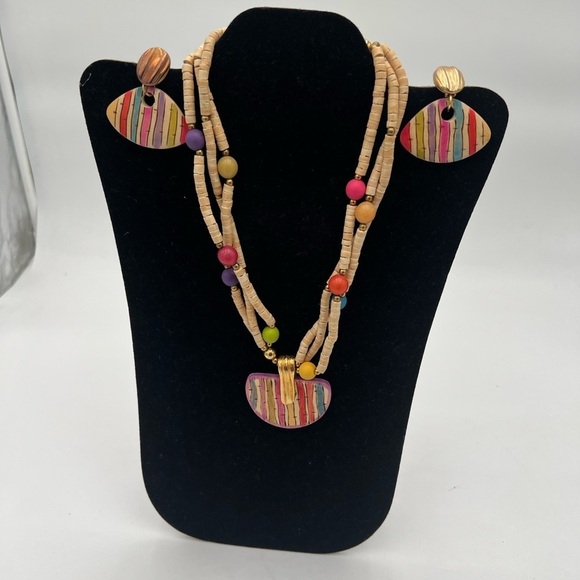 Multicolor Beaded Necklace and Earring Set - Picture 4 of 5